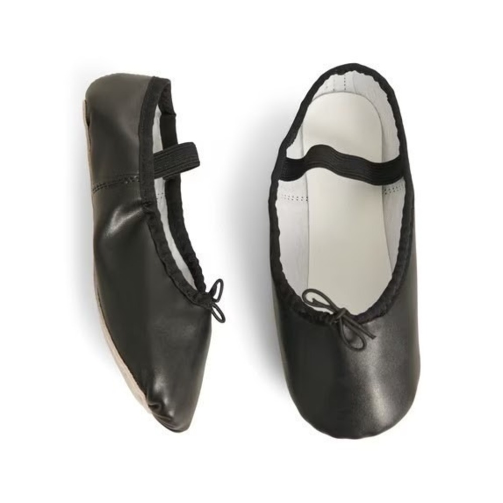 Justice Girls Ballet Shoes Dance Class Leather Sole Adjustable Strap Black Sz 11 - Picture 1 of 1